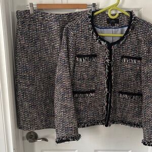 J. Crew Pink Multi Tweed Cropped Jacket & Skirt Set